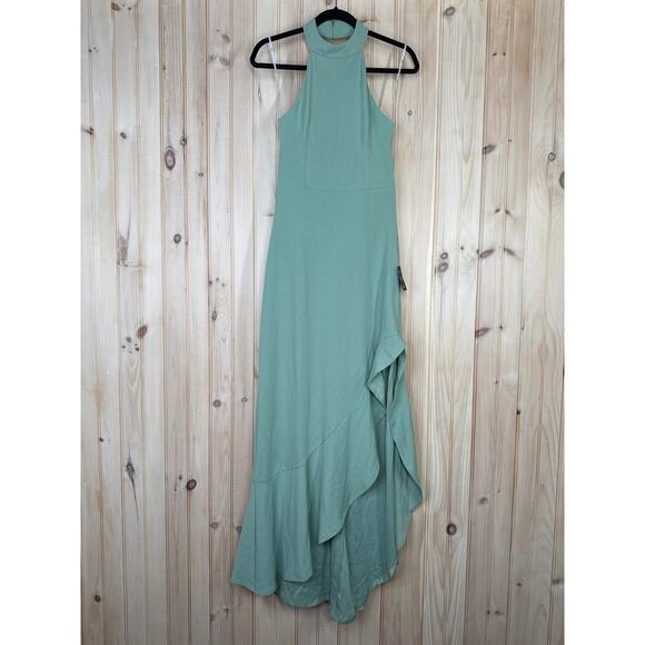 NWT Lulus Majestic Perfection Sage Green Ruffled Halter Maxi Dress Wedding Sz M - Picture 2 of 8